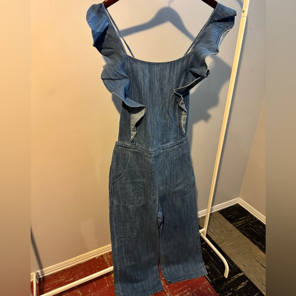 Stylish Denim Jumpsuit with Ruffle Straps